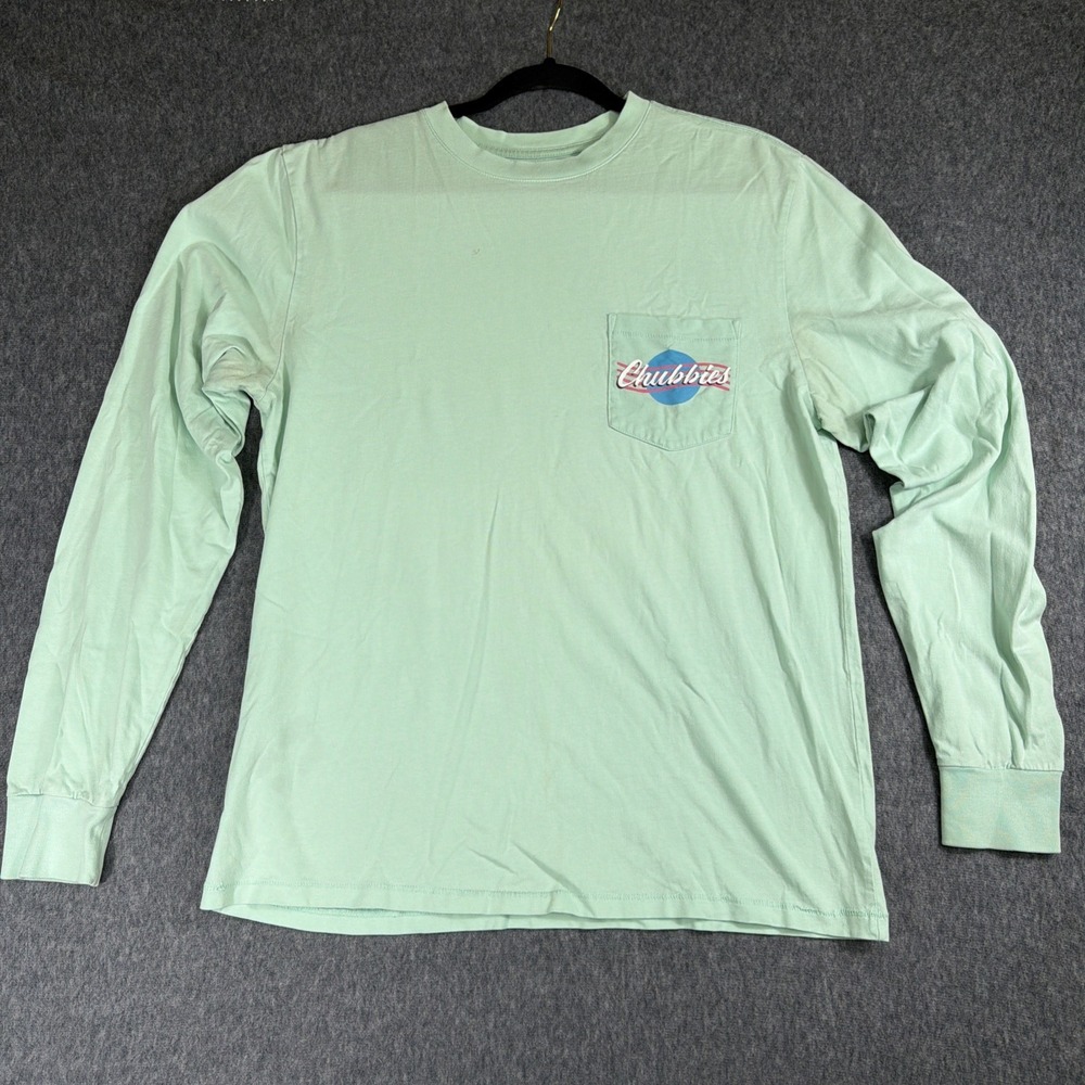 Chubbies Long Sleeve Shirt Men's M Mint Color Graphic Cotton -Stained-